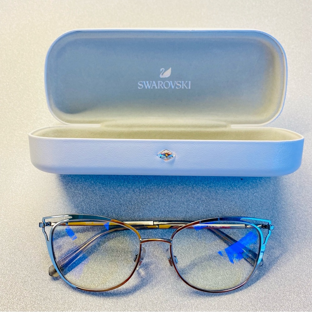 Swarovski Cat-Eye silver Frame Glasses with White Case